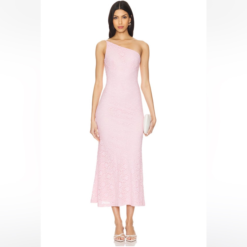 Bardot Albie Pink Lace One Shoulder Maxi Dress Bodycon Formal Stretch Size 8 New
